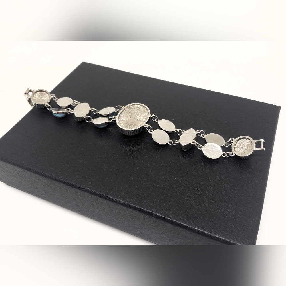 Vintage Blue Turquoise Silver Oval Bracelet - Picture 10 of 11
